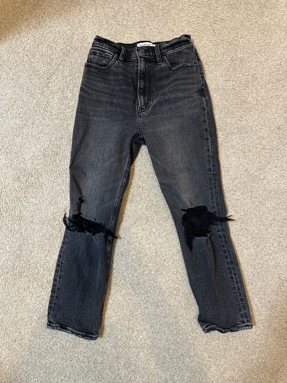 Abercrombie & Fitch Black Distressed Straight-Leg Jeans